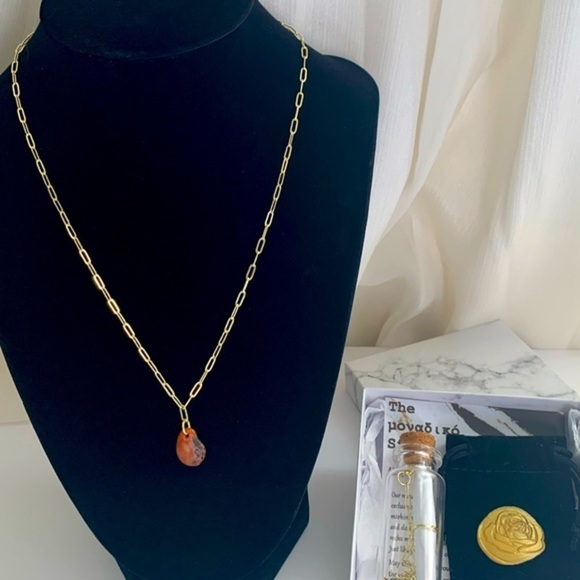 16” Natural Stone Necklace - Real 18K Gold Plated - Picture 2 of 3